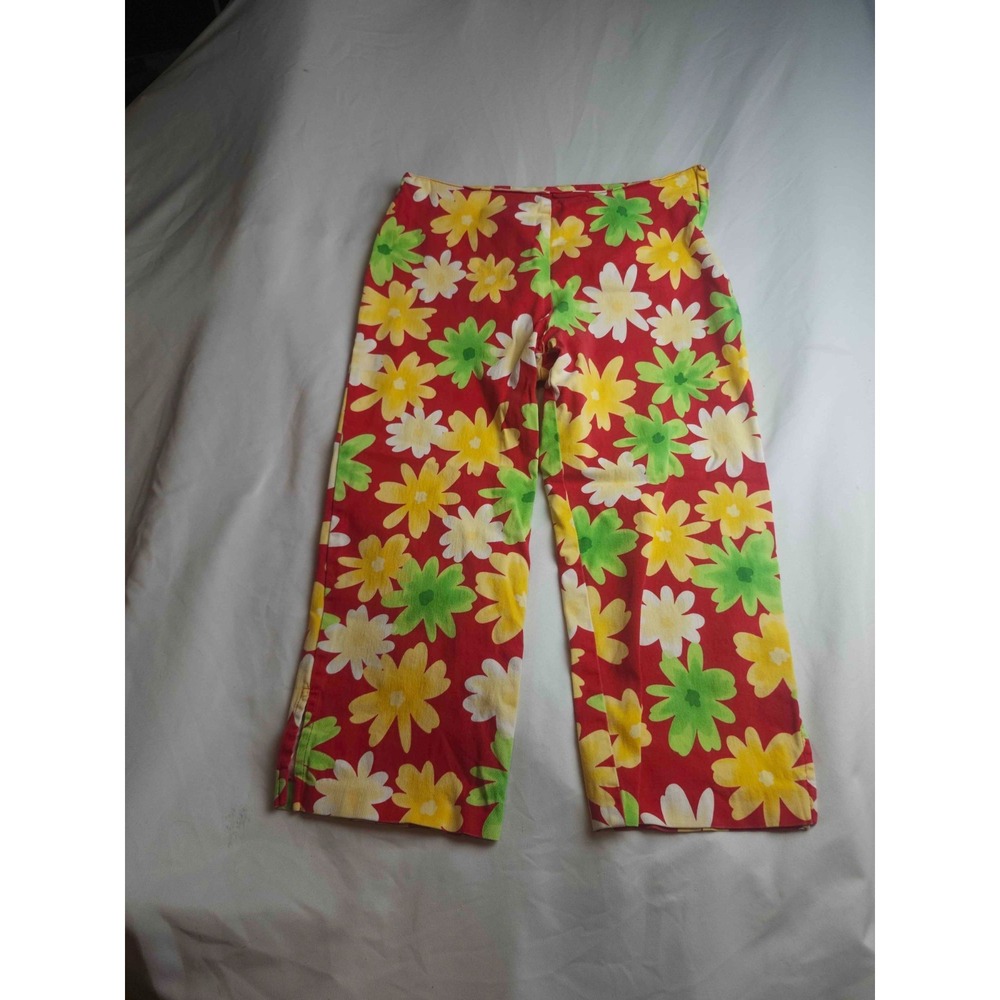 Carolina Colours Casual Pants Womens Medium Red Floral Twill Y2K Festival Retro